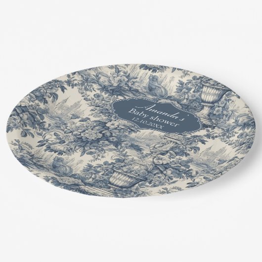 ヴィンテージフローラシックなブルートイレデジュエモノグラム ペーパープレート (アングル)