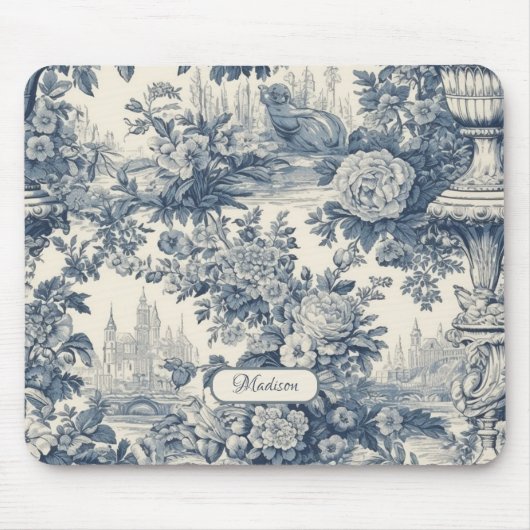 ヴィンテージフローラシックなブルートイレデジュエモノグラム マウスパッド (正面)
