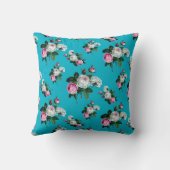 ヴィンテージフローラシャビーシック、ピンクの白いバラ、アクア クッション (裏面)