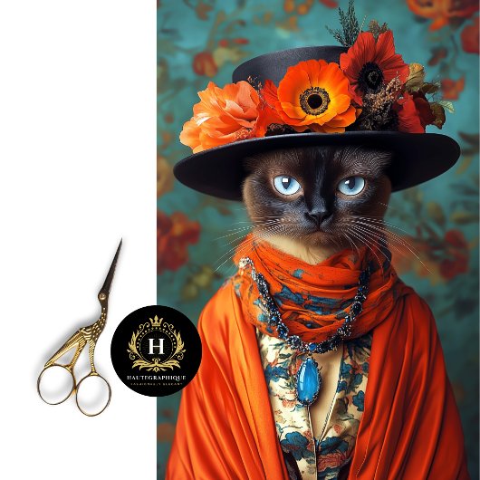 ヴィンテージフローラシャム猫デコパージュ 薄葉紙