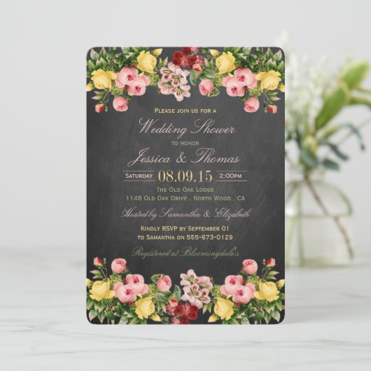 ヴィンテージフローラシャルボードウェディングシャワー 招待状 (スタンド正面)