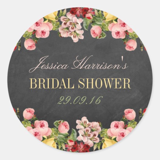 ヴィンテージフローラシャルボードブライダルシャワー ラウンドシール (正面)