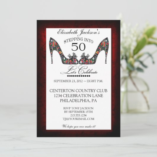 ヴィンテージフローラシュー50番目の誕生日招待状 招待状 (スタンド正面)