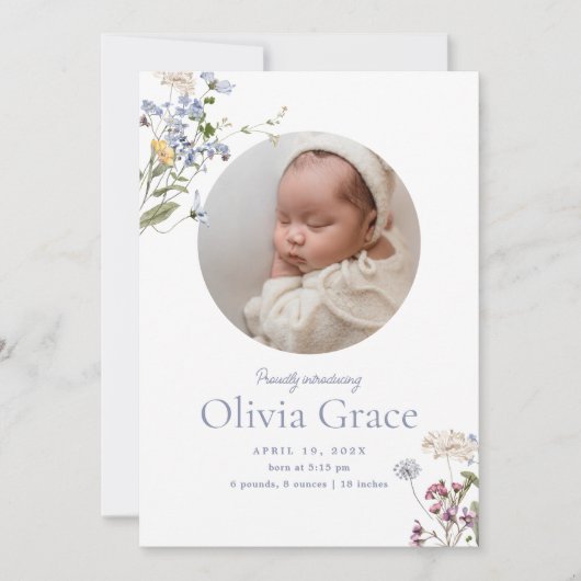 ヴィンテージフローラシンプル |オリビアありがとう誕生 案内状 (正面)