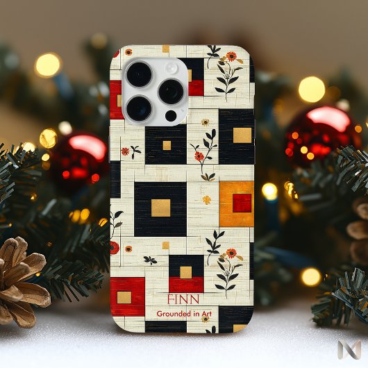 ヴィンテージフローラジオメはっきりしたトリ – 赤と黒のアート Case-Mate iPhoneケース