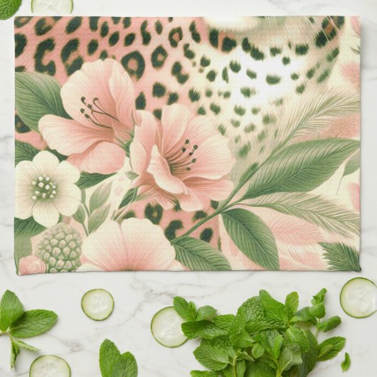 ヴィンテージフローラジャングルヒョウ キッチンタオル (折り畳み)