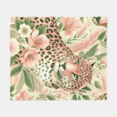 ヴィンテージフローラジャングルヒョウ フリースブランケット (正面(横))