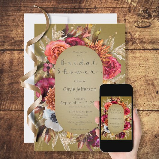 ヴィンテージフローラジュエルグリーンシャワー招待状 招待状