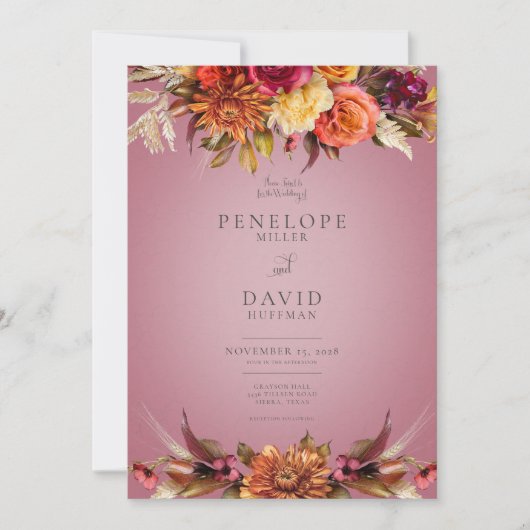 ヴィンテージフローラジュエル明るい赤紫色結婚式招待状 招待状 (正面)