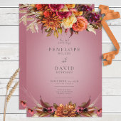 ヴィンテージフローラジュエル明るい赤紫色結婚式招待状 招待状
