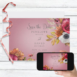 ヴィンテージフローラジュエル結婚明るい赤紫色 セーブザデート