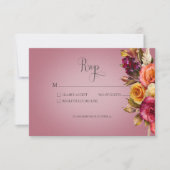 ヴィンテージフローラジュエル結婚明るい赤紫色 出欠カード (正面)