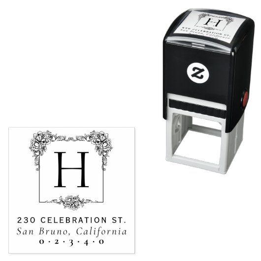 ヴィンテージフローラスはっきりしたクエアモノグラム差出人住所 セルフインキングスタンプ (インサイチュ)