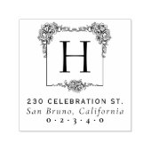 ヴィンテージフローラスはっきりしたクエアモノグラム差出人住所 セルフインキングスタンプ (デザイン)