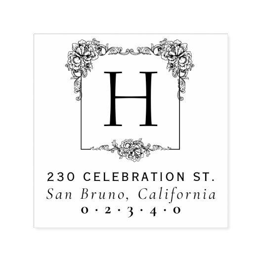 ヴィンテージフローラスはっきりしたクエアモノグラム差出人住所 セルフインキングスタンプ (デザイン)