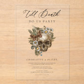 ヴィンテージフローラスカルとバタフライゴシック結婚ズ アクリル招待状 (正面)