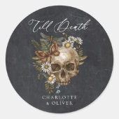 ヴィンテージフローラスカルとバタフライゴシック結婚ズ ラウンドシール (正面)