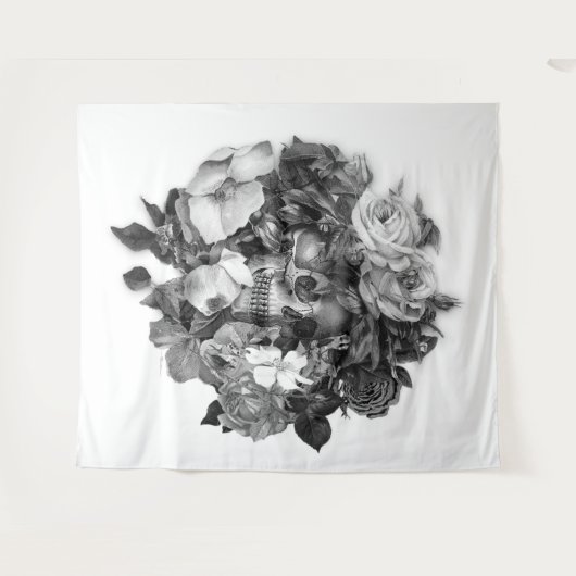 ヴィンテージフローラスカルぶら下がったウォール タペストリー (正面(横))