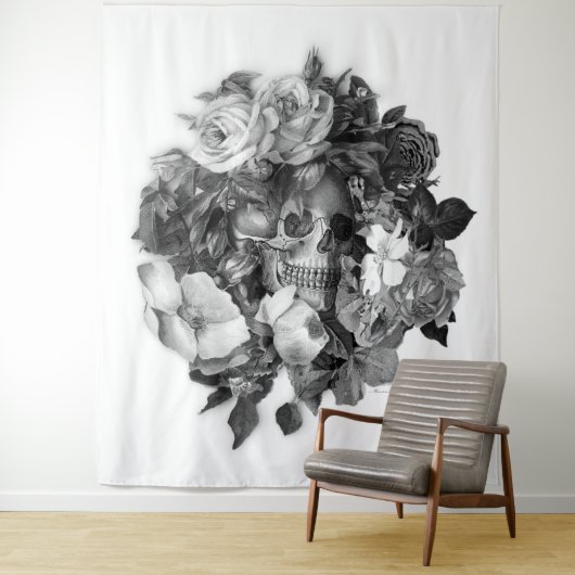 ヴィンテージフローラスカルぶら下がったウォール タペストリー (インサイチュ)