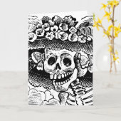 ヴィンテージフローラスカルハロウィーン カード (黄色い花)