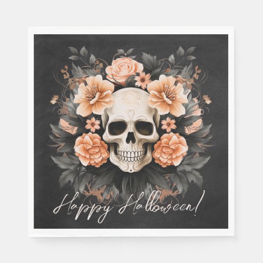 ヴィンテージフローラスカルハロウィーン スタンダードランチョンナプキン (正面)