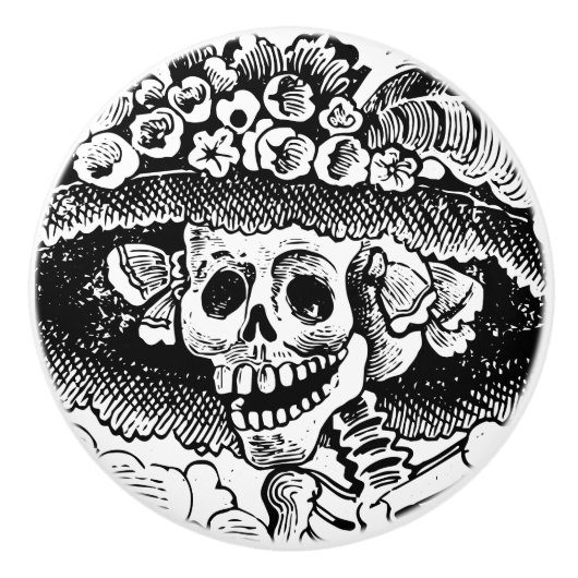 ヴィンテージフローラスカルハロウィーン セラミックノブ (正面)