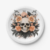 ヴィンテージフローラスカルハロウィーン ペーパープレート (正面)