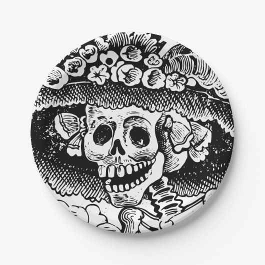 ヴィンテージフローラスカルハロウィーン ペーパープレート (正面)