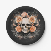 ヴィンテージフローラスカルハロウィーン ペーパープレート (正面)