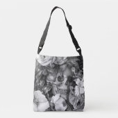 ヴィンテージフローラスカル白黒 クロスボディバッグ (裏面)