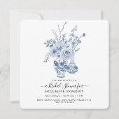 ヴィンテージフローラスクエアブルーnホワイトブライダルシャワー 招待状 (正面)