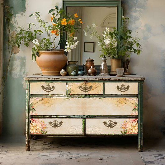 ヴィンテージフローラスクリプトの切り離しプリント 薄葉紙