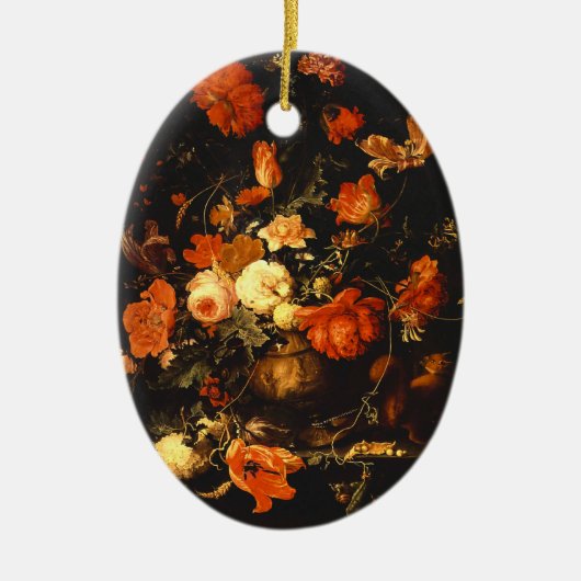 ヴィンテージフローラスチルライフ – Abraham Mignon セラミックオーナメント (正面)