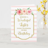 ヴィンテージフローラストライプピンク誕生日カード カード (黄色い花)