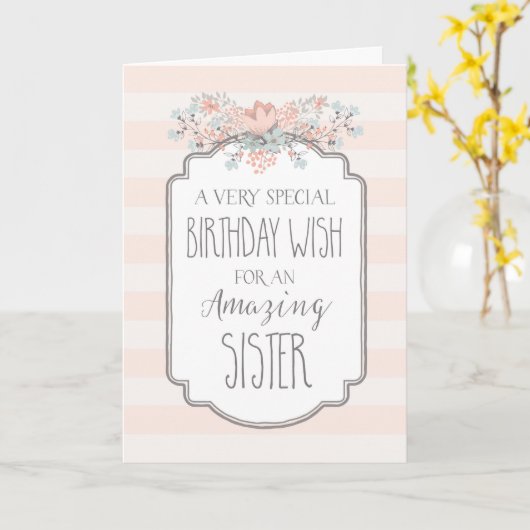 ヴィンテージフローラストライプピンク誕生日カード カード (黄色い花)