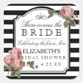 ヴィンテージフローラストライプブライダルシャワー優先 スクエアシール (正面)