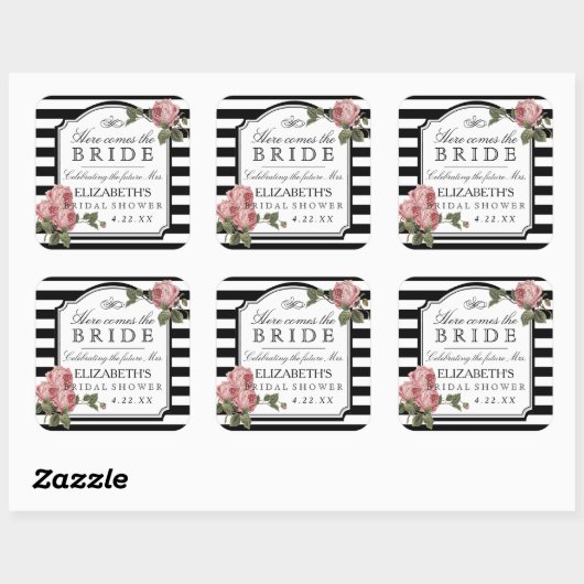 ヴィンテージフローラストライプブライダルシャワー優先 スクエアシール (シート)