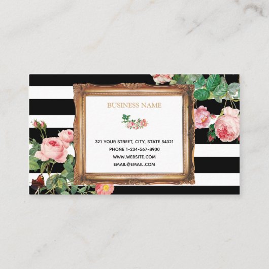 ヴィンテージフローラストライプメイクアップアーティスト美しいサロン 名刺 (裏面)