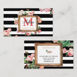 ヴィンテージフローラストライプメイクアップアーティスト美しいサロン 名刺