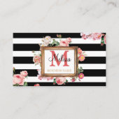 ヴィンテージフローラストライプメイクアップアーティスト美しいサロン 名刺 (正面)