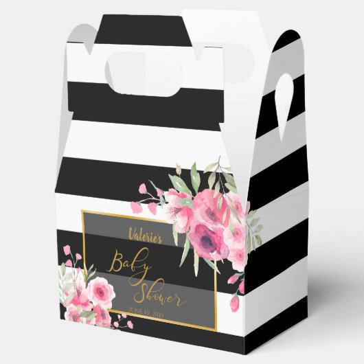 ヴィンテージフローラストライプ白黒招待状 フェイバーボックス (オープン)