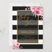 ヴィンテージフローラストライプ白黒 招待状 (正面)