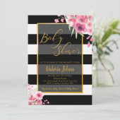 ヴィンテージフローラストライプ白黒 招待状 (スタンド正面)