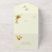 ヴィンテージフローラスプレーオレンジと黄結婚色 オールインワン招待状 (外側)