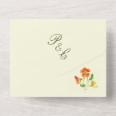 ヴィンテージフローラスプレーオレンジと黄結婚色 オールインワン招待状 (裏面)