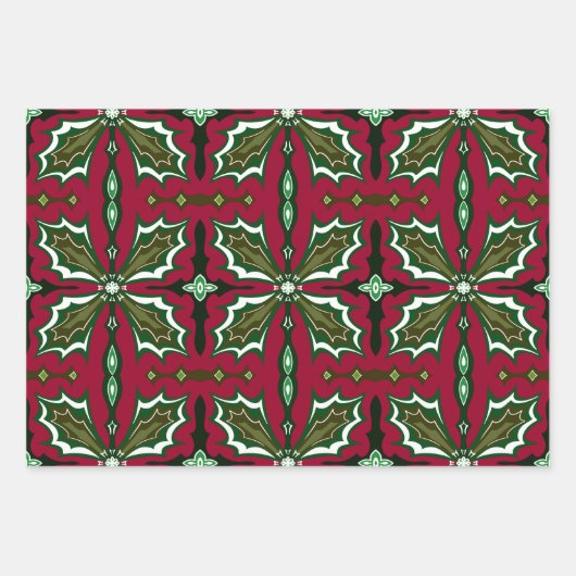 ヴィンテージフローラスペインのクリスマスリーフオーナメント ラッピングペーパーシート (正面)