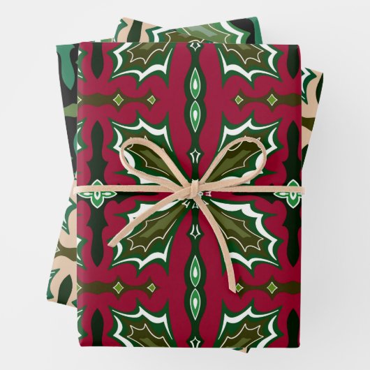 ヴィンテージフローラスペインのクリスマスリーフオーナメント ラッピングペーパーシート (インサイチュ)
