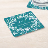 ヴィンテージフローラスワールアートオーナメントウェディングパーティー スクエアペーパーコースター (アングル)