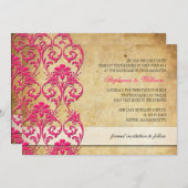 ヴィンテージフローラスワールホットピンク結婚式招待状 招待状 (正面/裏面)