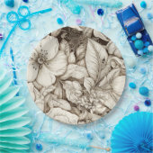 ヴィンテージフローラセピアパターン(10) ペーパープレート (パーティー)